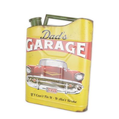 AN Embossed TIN PLATE OIL CAN DAD'S GARAGE