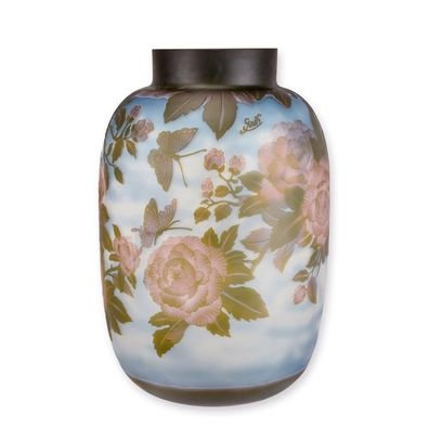 A CAMEO GLASS VASE 'ROSES'