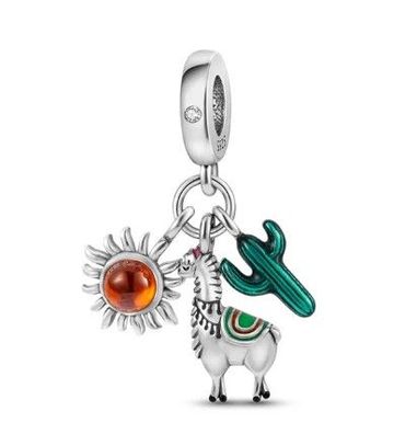 Charms Anhänger Charm kompatibel für Pandora 925 Sterling Lama Kaktus Sonne