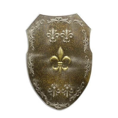 AN IRON WALL MOUNT SHIELD WITH FLEUR DE LIS RUST (RX 372)