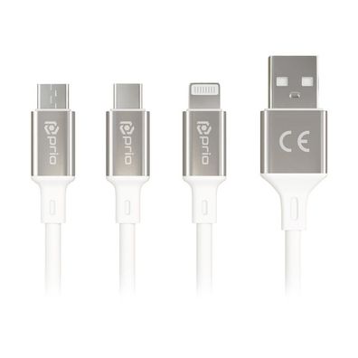 prio 3in1 Micro USB & USB C & Lightning zu USB A Kabel 3A 2m weiß