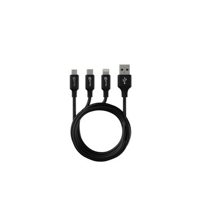 prio 3in1 Micro USB & USB C & Lightning zu USB A Kabel 3A 0.6m schwarz