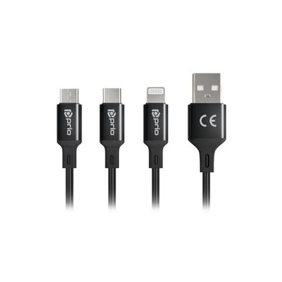 prio 3in1 Micro USB & USB C & Lightning zu USB A Kabel 3A 2m schwarz