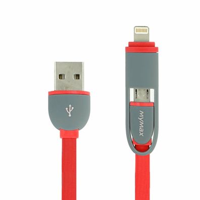 Mymax Fashion Lightning Ladekabel & Micro USB 2in1 rot