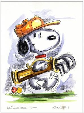 Klausewitz: Original Feder und Aquarell : Peanuts Snoopy Golf I / 24x32 cm