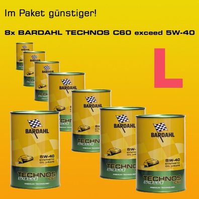 Paket L: Bardahl Technos C60 Motor Oil 5W-40 exceed - 8x1 Liter-Dose