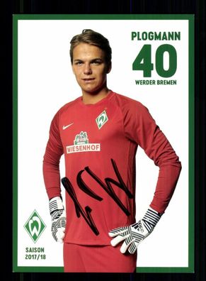 Luca Plogmann Autogrammkarte Werder Bremen 2017-18 Original Signiert