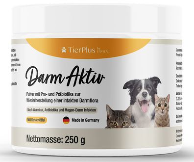 EXVital TierPlus Darm Aktiv Pulver für Hunde & Katzen, Probiotika & Präbiotika