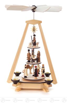 Pyramide mit Christi Geburt natur 3-stöckig für Kerzen d=14mm 23,5cmx34cmx23,5cm