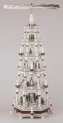 Tischpyramide mit Weihnachtsfiguren &amp; Kurrende Bordeaux/ weiß BxTxH= 42x42x106cm