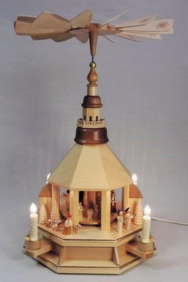 Tischpyramide Christi Geburt Seiffener Kirche natur Höhe= 47cm NEU Holzpyramide T