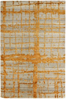 Designer Teppich Avantgarde 120x180 cm Wolle Kunst Seide Handgeknüpft grau gold