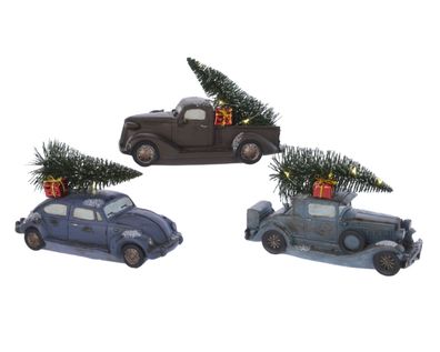 LED poly car with tree, 3-fach sortiert