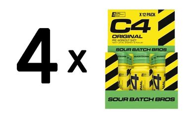 4 x C4 Original Pre-Workout Shot, Sour Batch Bros - 12 x 60 ml.