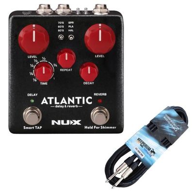 NUX Effektgerät NDR-5 Atlantic Delay und Reverb-Pedal mit Gitarrenkabel