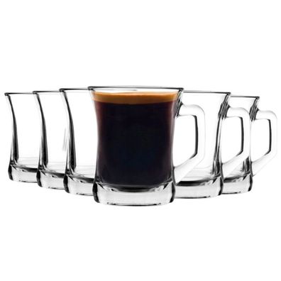 LAV Teegläser 225ml Kaffeegläser Becher mit Henkel Kaffeebecher Teeglas 6er- SET