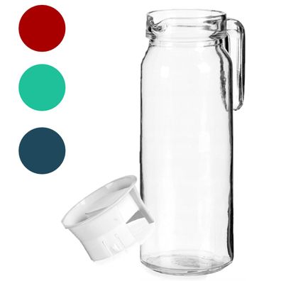 Wasserkrug 1 L mit Deckel, Saftkrug Milchkrug Saftkanne 1000ml Glas Glaskaraffe