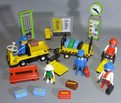 Playmobil 4202-A Bahnsteig Set Kofferwagen Uhr Anzeige Passagiere Koffer 80er Jahre