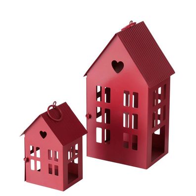2tlg. Laterne Herzenshaus rot Haus Metall Lichterhaus mit Herzausschnitt (2 Größ