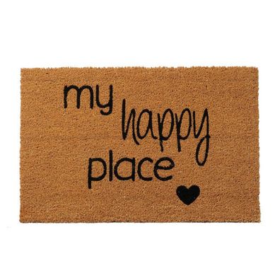 Fußmatte HAPPY PLACE natur schwarz Schrift mit Herz aus Kokos PVC 60x40cm