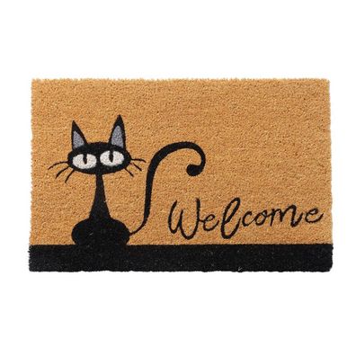 Fußmatte Welcome CAT natur schwarz Schrift mit Katze Kokosfaser PVC 60x40cm