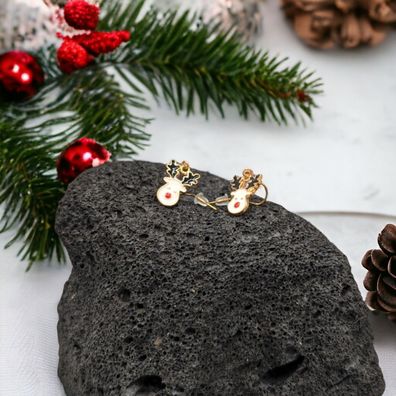 Weihnachten Ohrhaken Ohrringe im weißes Rentier Design in weiß schwarz goldfarben