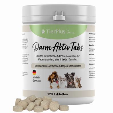 TierPlus Darm Aktiv Tabletten für Hunde & Katzen, Präbiotika Komplex