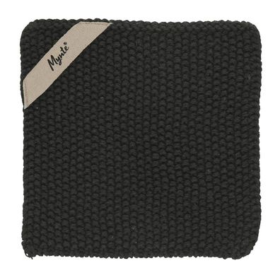 Topflappen MYNTE pure black schwarz gestrickt aus Baumwolle 22x22cm