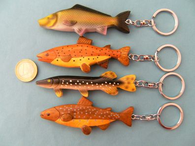 Schlüsselanhänger Fische Schlüsselring Talisman Rucksackanhänger Holz Metall Angler