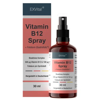 Vitamin B12 Spray, 500µg Vitamin B12 + 100µg Folsäure pro Sprühstoß