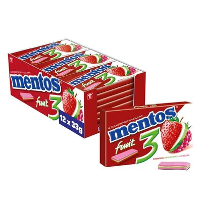 Mentos Kaugummi 3 Streifen Fruity Fresh E + A + H - 12x 33 g