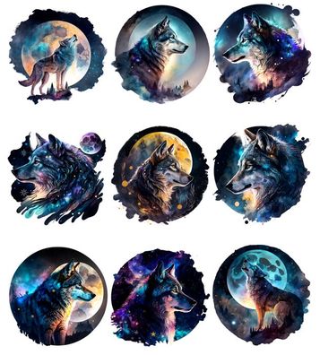 Bügelbild Bügelmotiv Wolf Mond Nacht Tier Junge Mädchen verschiedene Größen