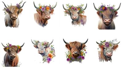 Bügelbild Bügelmotiv Kuh Rind Blumen Junge Mädchen verschiedene Größen