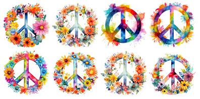 Bügelbild Bügelmotiv Peace Friedenszeichen Blumen bunt verschiedene Größen