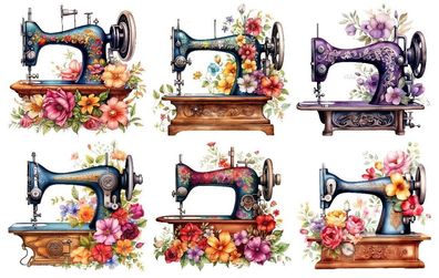 Bügelbild Bügelmotiv Nähmaschine Vintage Blumen Mädchen verschiedene Größen