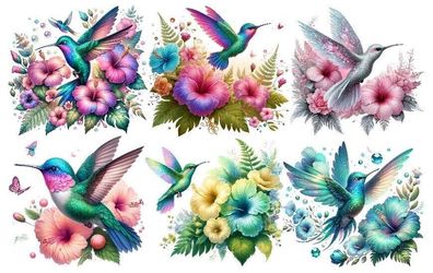 Bügelbild Bügelmotiv Kolibri Vogel Blumen Junge Mädchen verschiedene Größen
