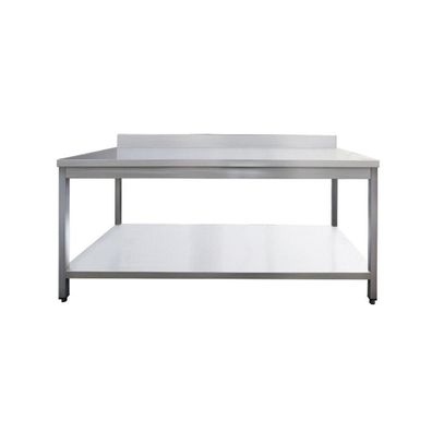 Edelstahl Arbeitstisch Tisch m. Grundboden u. Aufkantung hinten 200x60 cm NEU