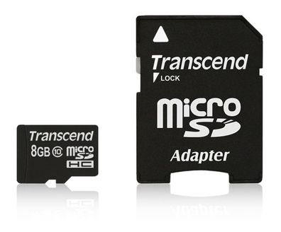 Transcend 8GB microSDHC Class 10 + SD-Adapter