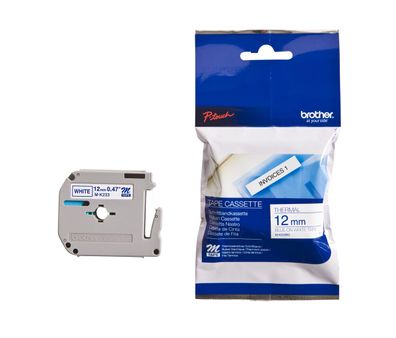 Schriftband M-K233 (nicht lam.) Blau auf Weiß 12mm x 8m