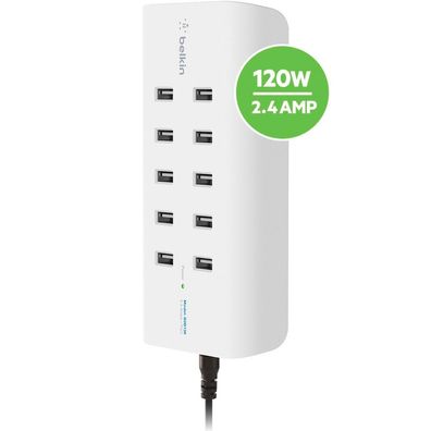 Belkin 10-Port USB-Ladestation,120W, 2,4A pro Port, Weiß