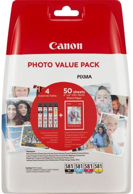 Canon Tintenpatrone CLI-581 Multipack (C/ M/ Y/ BK) + Fotopapier