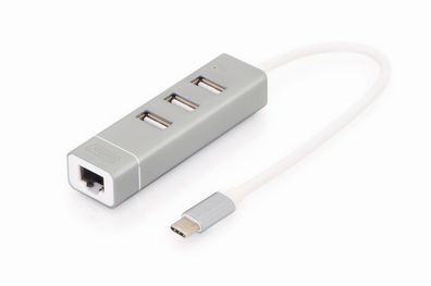 Digitus USB 2.0 3-Port Hub und FE LAN-Adapter Typ C Anschluss