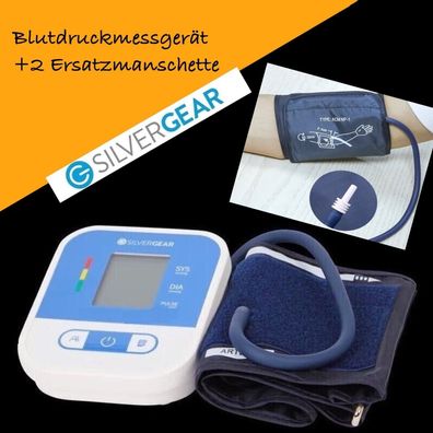 SILVERGEAR) Digital Blutdruckmessgerät + 2 Ersatzmanschette Oberarm LCD Blutdruck