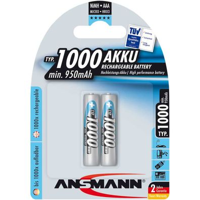 Ansmann 5030892 NiMH-Akku Micro AAA, 1000mAh, 2er-Pack