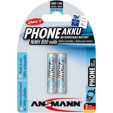 Ansmann 5035332 NiMH-Akku Micro AAA, Phone DECT, 800mAh, 2er-Pack