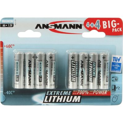 Ansmann 1512-0012 Lithium Batterie Mignon AA, 8er-Pack