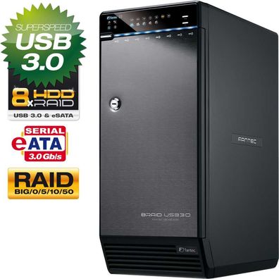 FANTEC QB-X8US3R Storagegehäuse 8x 3,5Zoll SATA HDD/ SSD, USB3.0, eSATA, RAID, sc