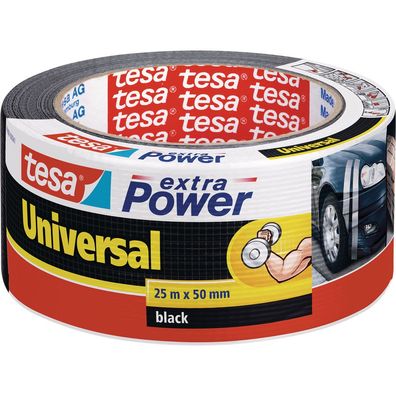 tesa extra power universal, 25m x 50mm, gewebeverstärktes Folienband, schwarz, s