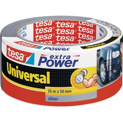 tesa extra power universal, 25m x 50mm, gewebeverstärktes Folienband, silber, si