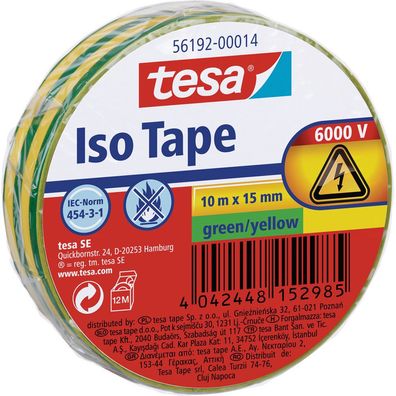 tesa Isolierklebeband, 10m x 15mm, grün/gelb, mehrfarbig